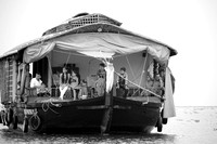 Family on houseboat, Kumarakom Lake, Kerala